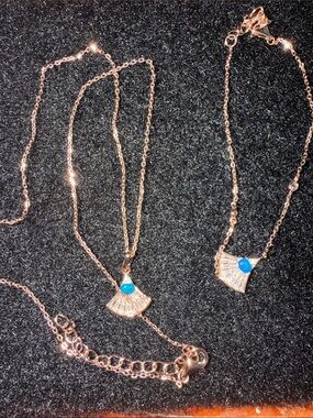 ✨New✨Natural Blue Fire Opal 14kt/925 Fan Necklace & Bracelet